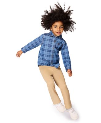Calvin Klein - Boys 2T-7 2-Piece Printed Denim Shirt and Twill Pants Set