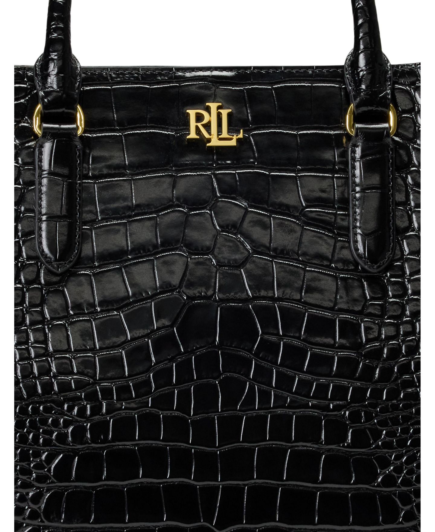 Женская сумка Lauren Ralph Lauren Marcy Large Embossed Satchel, цвет: Чёрный / Золотой — фото 6
