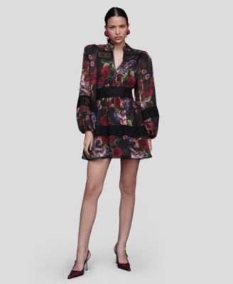 Women's Floral Lace-Trim Chiffon Dress