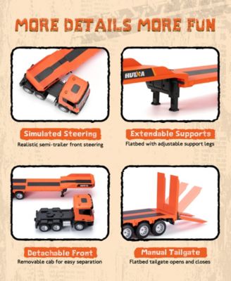 1:24 RC Semi Truck and Excavator Set, 9-Channel Remote Control Construction Vehicles, Detachable Trailer, Dual 2.4GHz Controllers, Gift for Kids 8+