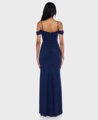 Junior's Off-The-Shoulder Glitter Knit Gown