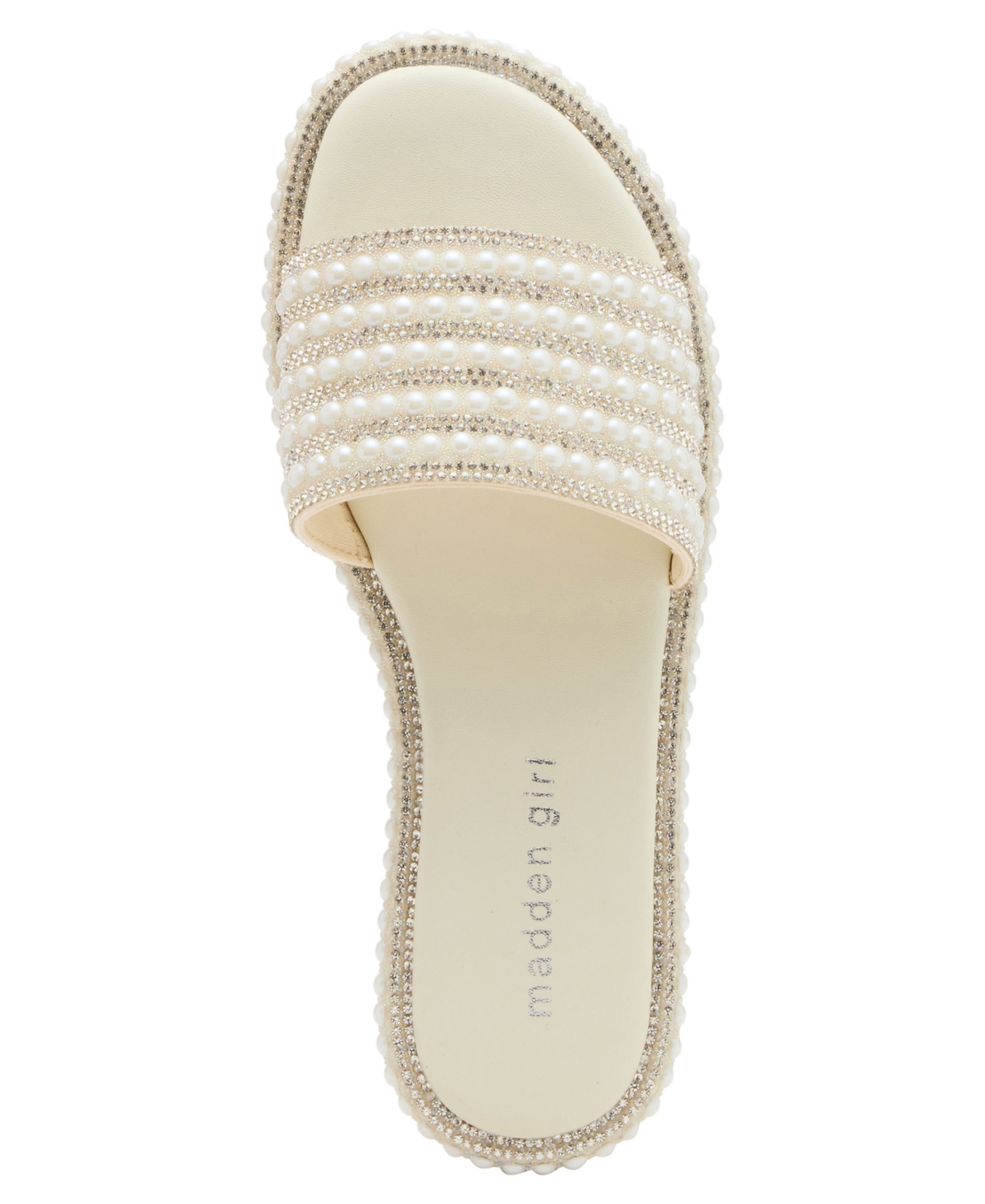 Madden Girl Addiie Rhinestone Platform Slide Sandals In White