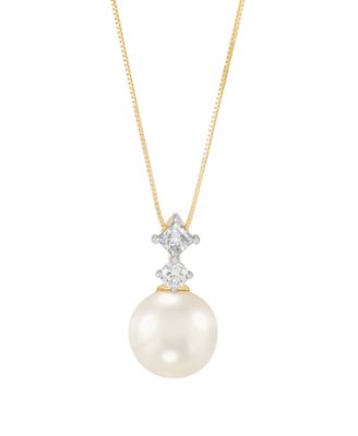 White Ming Cultivated Pearl (11-12mm) and Lab Grown Diamond Pendant Necklace (1/2 ct. t.w.) in 10k Yellow Gold