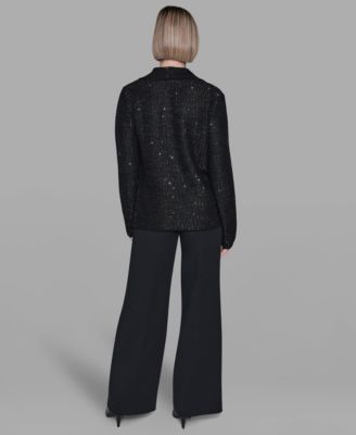 Women's Sequined Knit Front Button Jacket