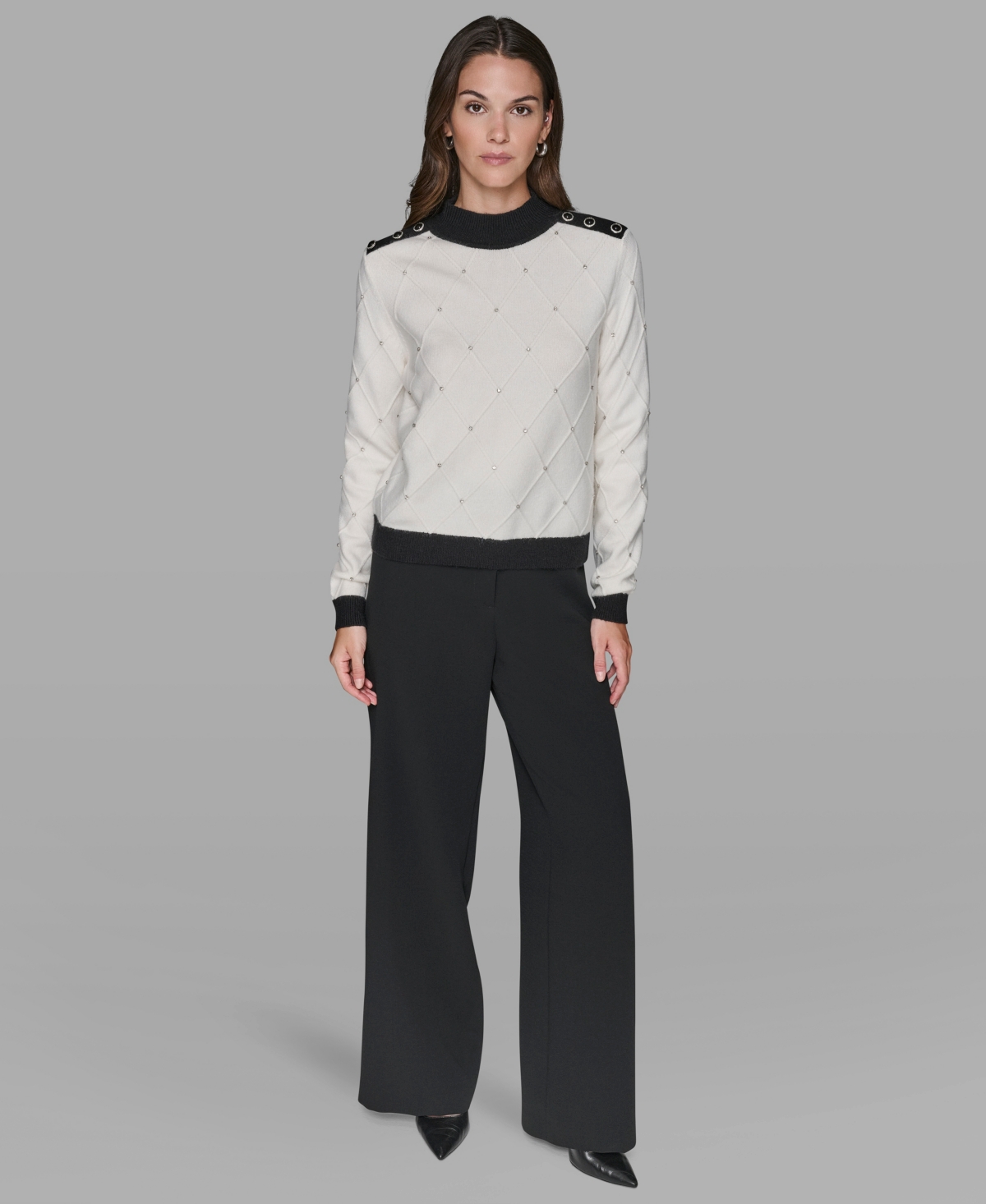 Karl Lagerfeld Women's Mock Neck Long Sleeve Sweater In White