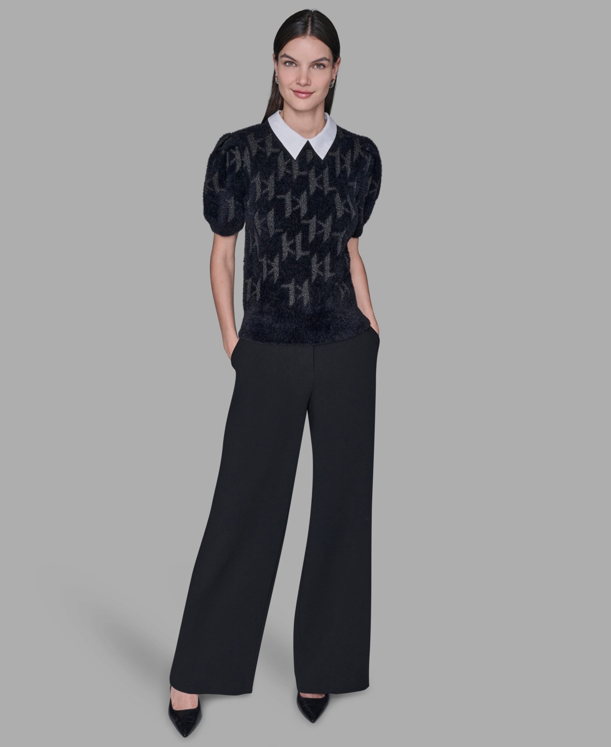 Karl Lagerfeld Women's Short-sleeve Knit Top In Black