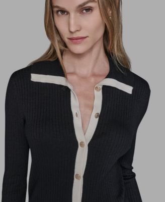 Women's Open Collar Button Down Sweater