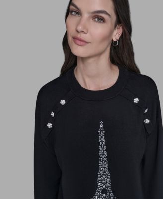 Women's Eiffel Tower Print Crewneck Sweater