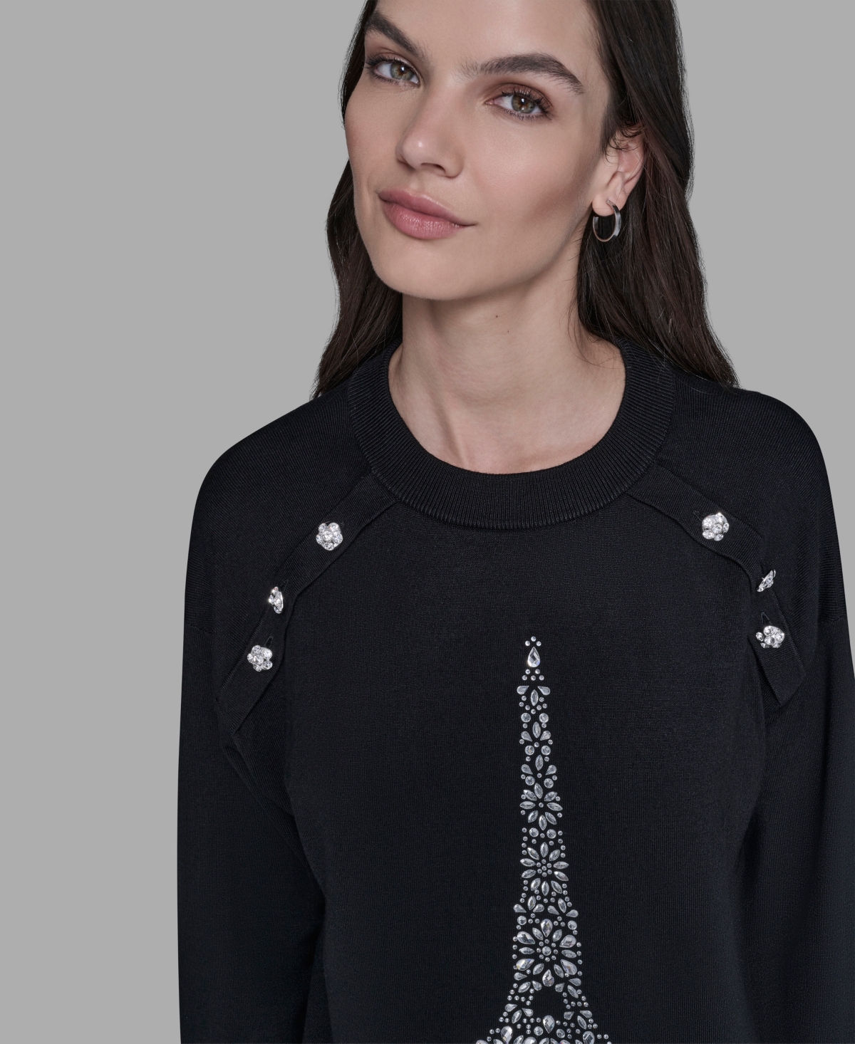 Karl Lagerfeld Paris Women's Eiffel Tower Print Crewneck Sweater