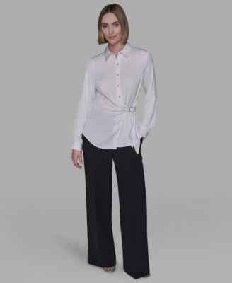 Women's Long Sleeve Surplice Ring Detail Top