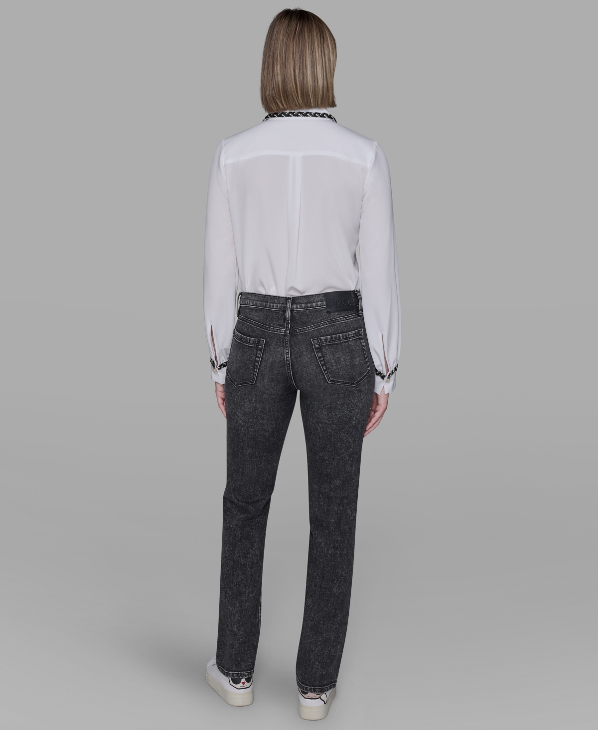 Karl Lagerfeld Women's Rhinestone-stripe Straight-leg Jeans In Gray