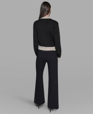 Women's Contrast Trim Crewneck Sweater