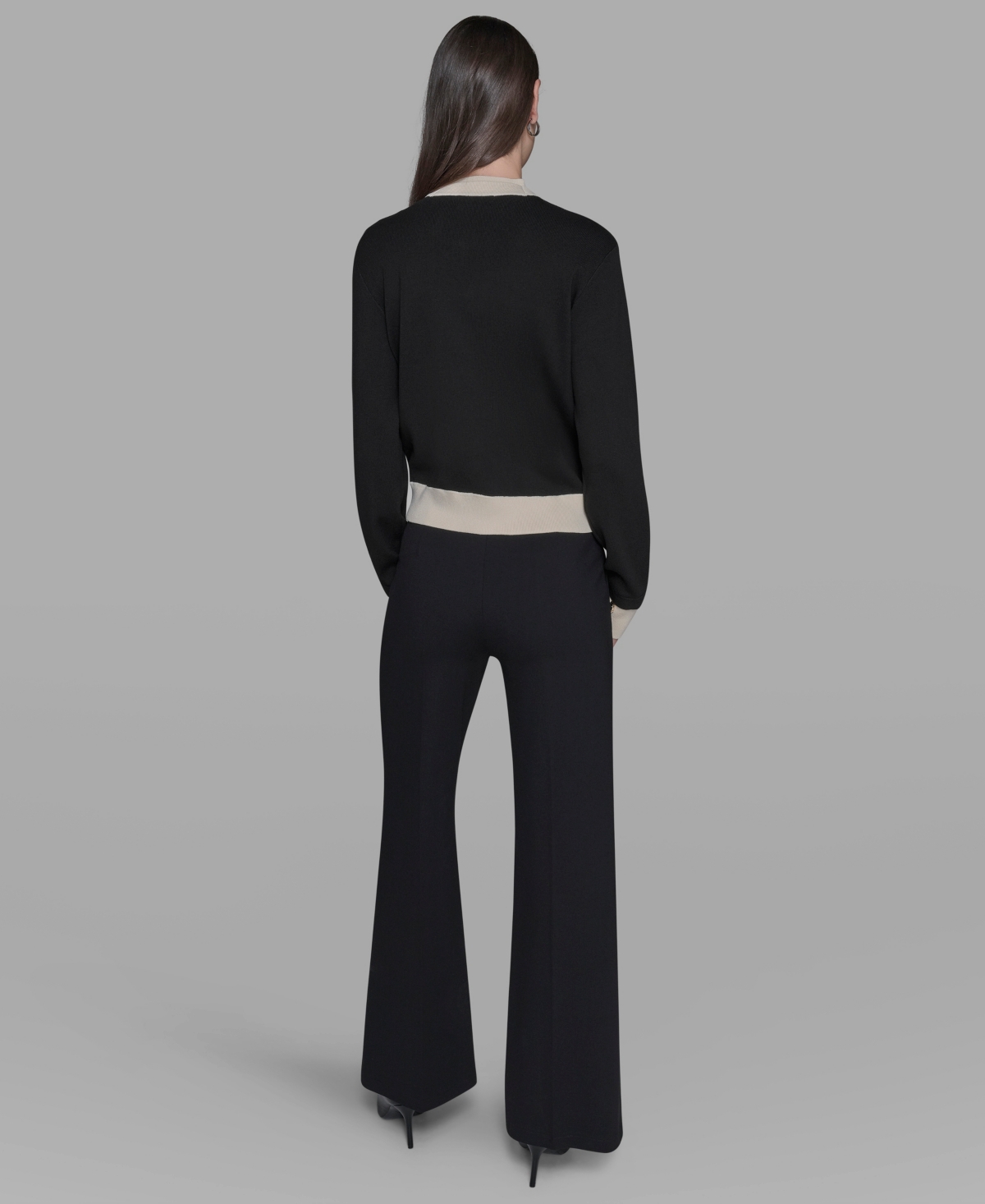 Karl Lagerfeld Women's Contrast Trim Crewneck Sweater In Brown