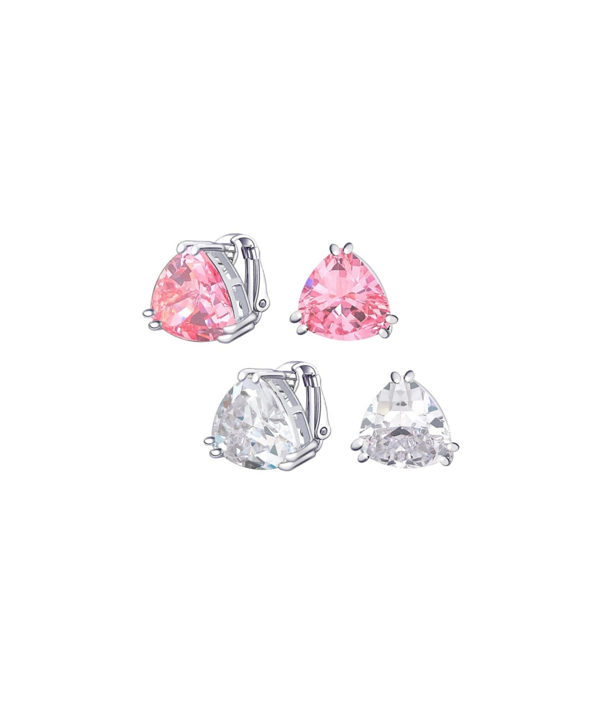 Bling Jewelry Set of 2 Large Triangle Cz Solitaire Clip-On Earrings Silver Plated 12MM