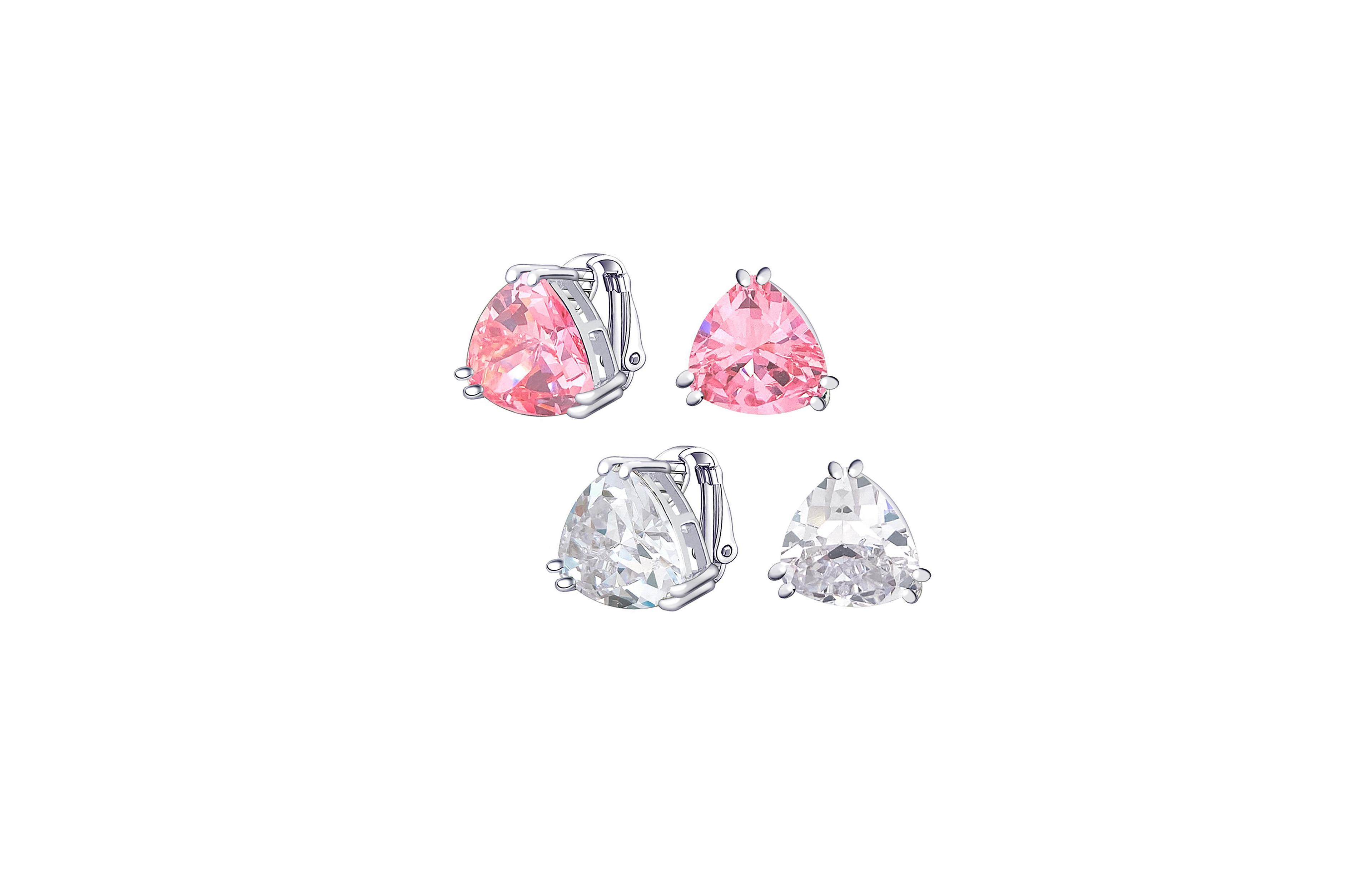 Bling Jewelry Trillion-Cut Yellow/Purple Cz Studs Clip On Earrings Silver Plated (2 Set)