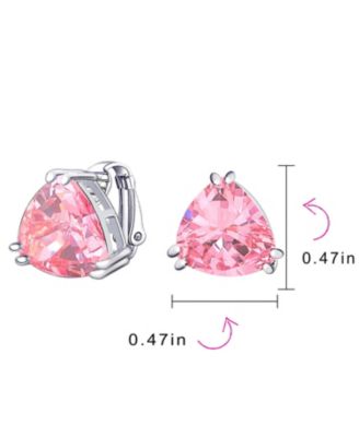 Set of 2 Large Triangle CZ Solitaire Clip-On Earrings Silver Plated 12MM