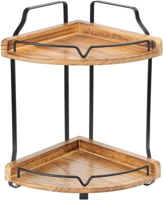 2 Tier Bathroom Countertop Organizer - Wood Corner Bathroom Counter Storage for Makeup & Skincare, Makeup Organization for Vanity