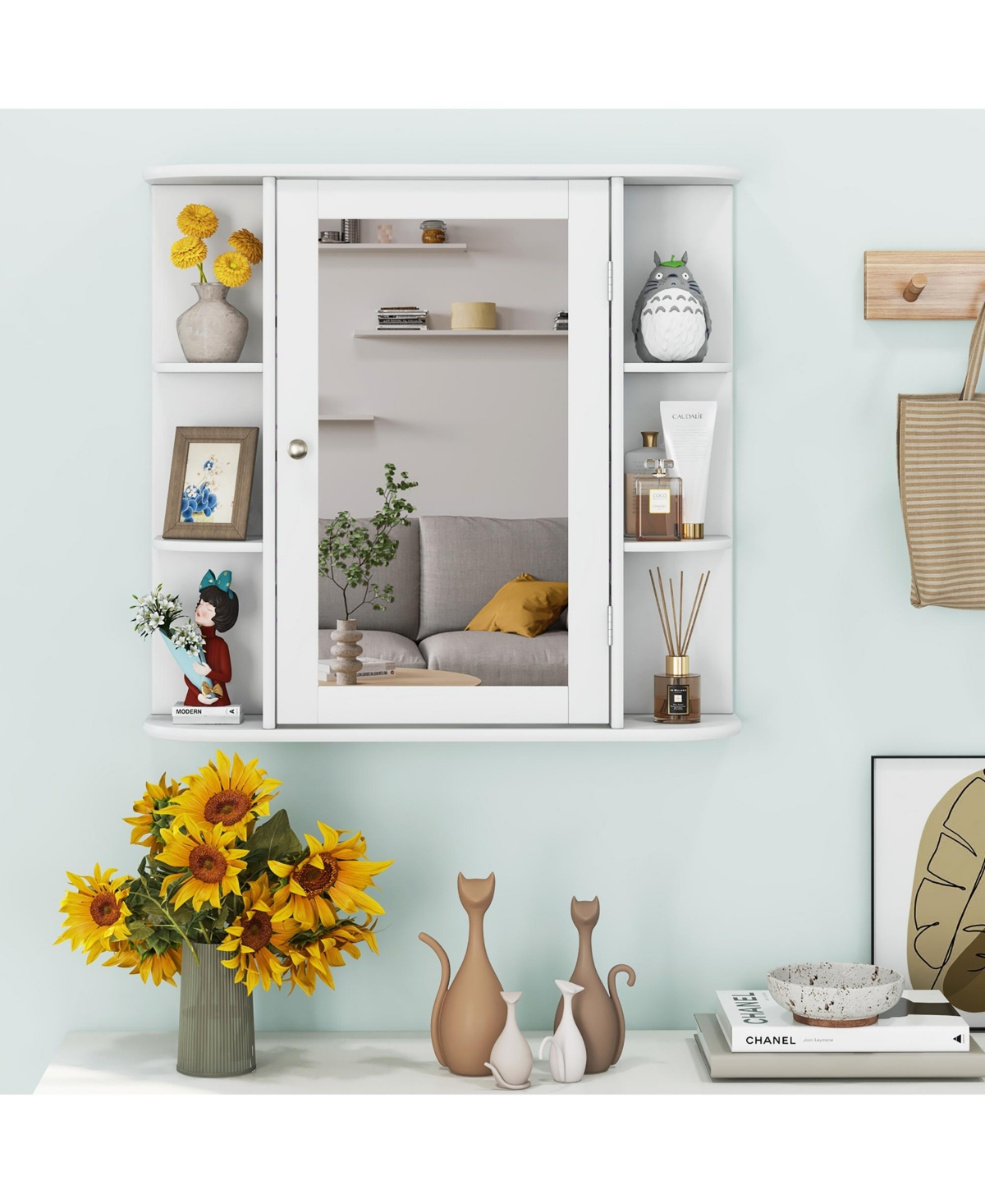 Gymax Bathroom White finish Multipurpose Mount Wall Surface Storage Cabinet Mirror