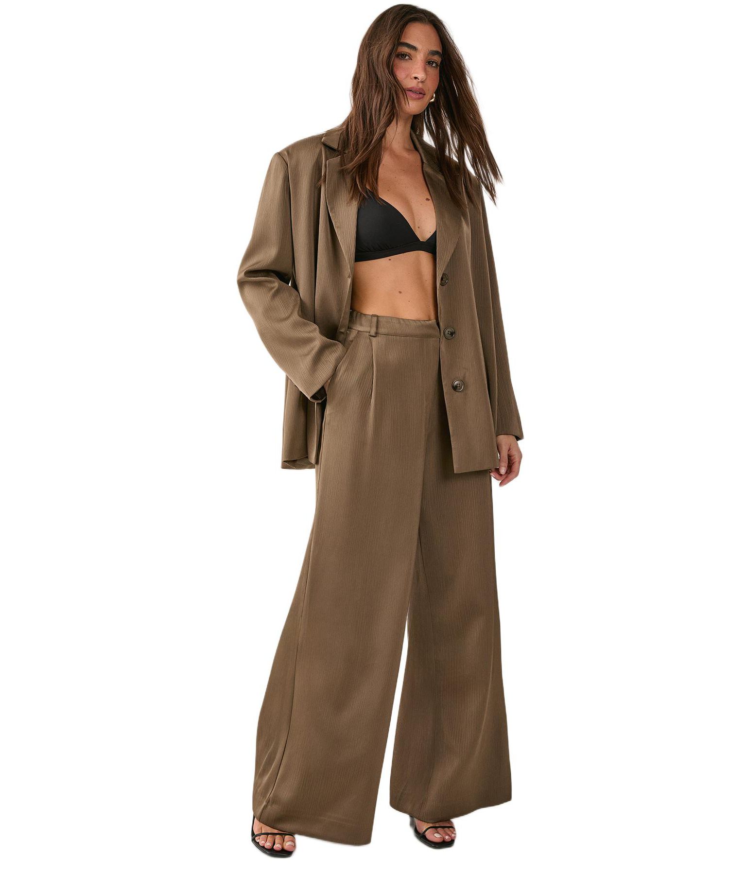 Women's Satin Pleated Oversized Blazer