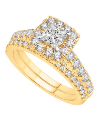 Macy's - Certified Diamond Halo Bridal Ring (1-1/2 ct. t.w.) in 14K Two-Tone Gold