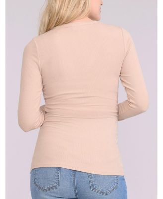 Maternity V-Neck Side-Ruched Long Sleeve Henley Tee - Motherhood