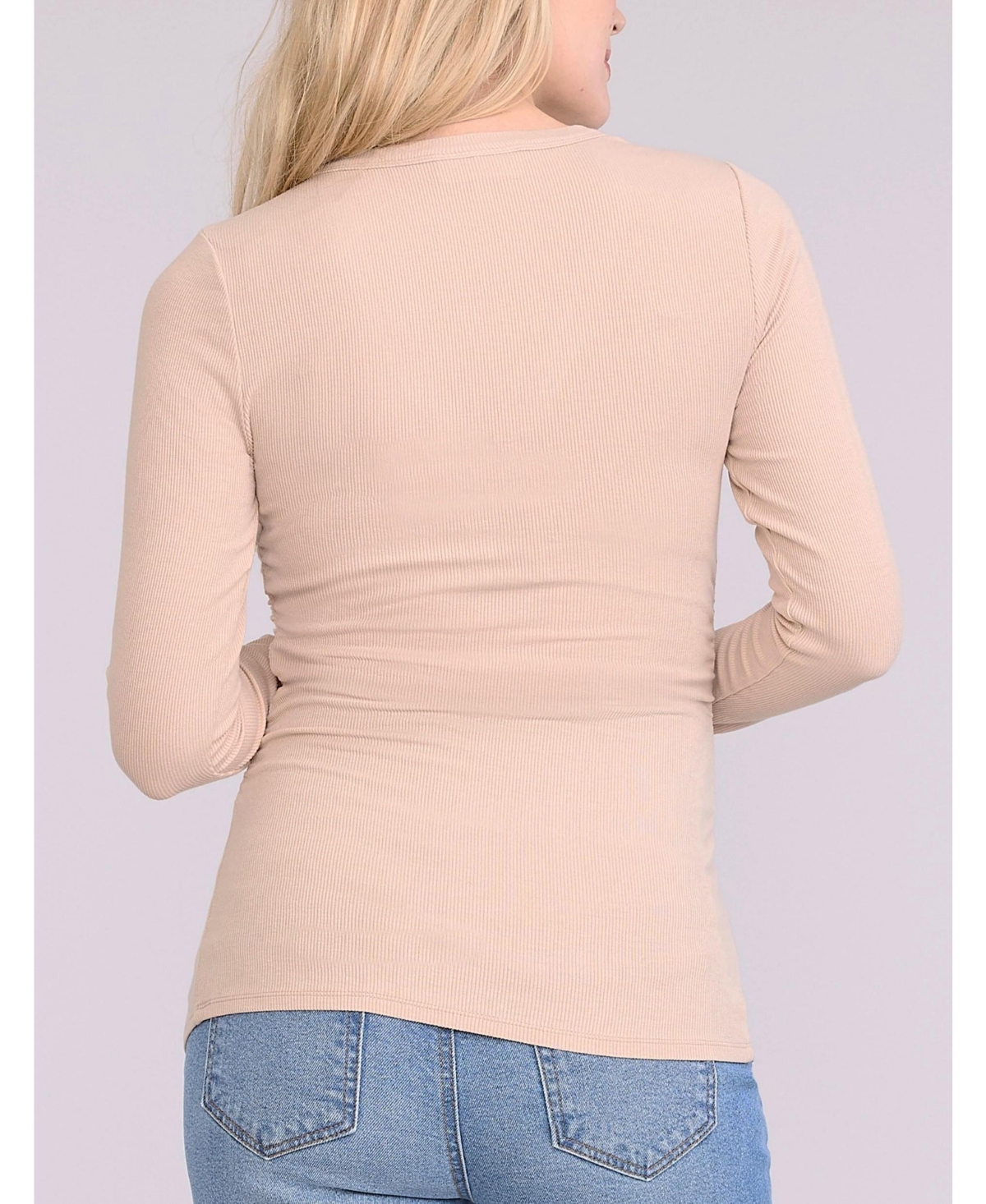 Motherhood Maternity V-Neck Side-Ruched Long Sleeve Henley Tee