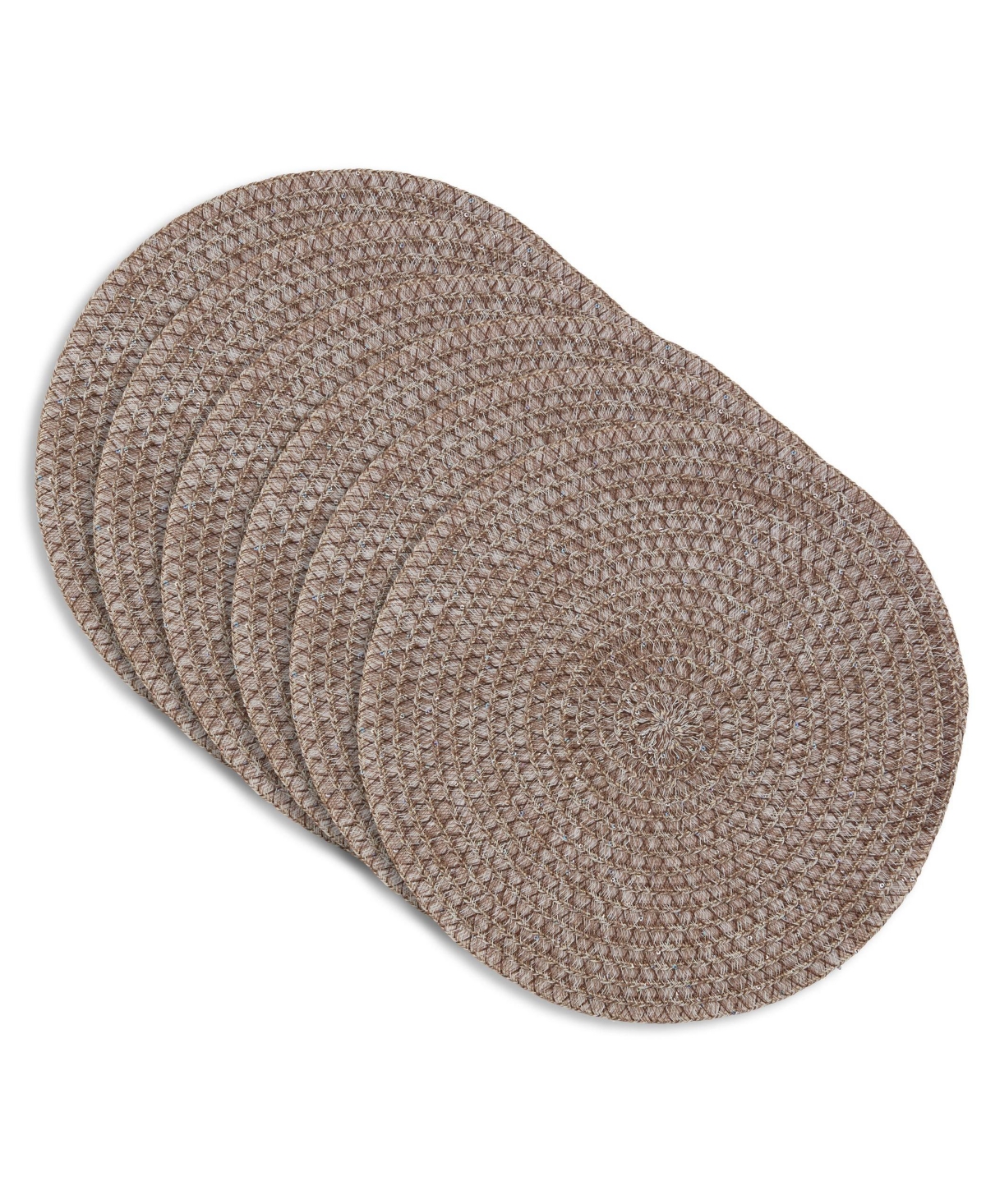 Dainty Home Starlight 15" Round Woven Placemats Set of 6 Durable Reversible Non-Slip Table Mats with Sequins