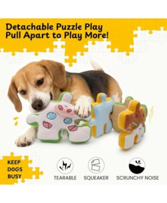 Interactive Squeaky Dog Puzzle Toys, 4-in-1 Tearable Rip Pull Apart Enrichment Plush Stuffed Crinkle Chew Toys for Small Medium Large Breeds