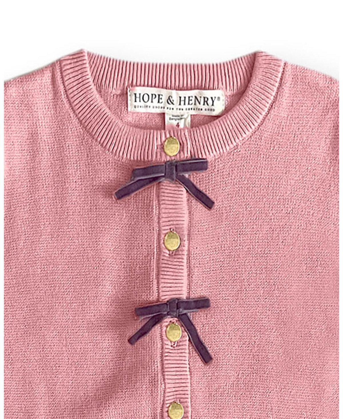 Hope & Henry Little Girls Organic Button Front Bow Detail Sweater Dress