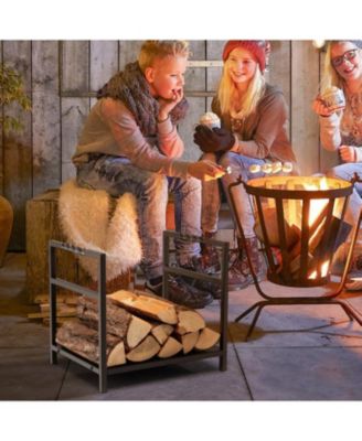 Firewood Log Rack with Unique Handle and Raised Feet-Black