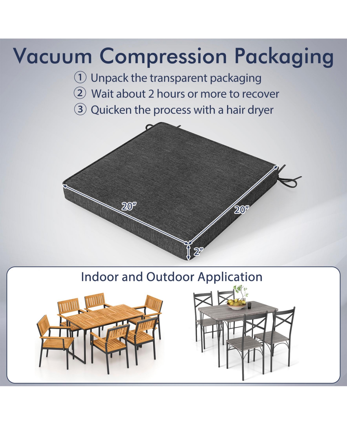 Sugift Outdoor Chair Cushion Set of 2 Waterproof Fade-Resistant Olefin Seat Cushions-Gray