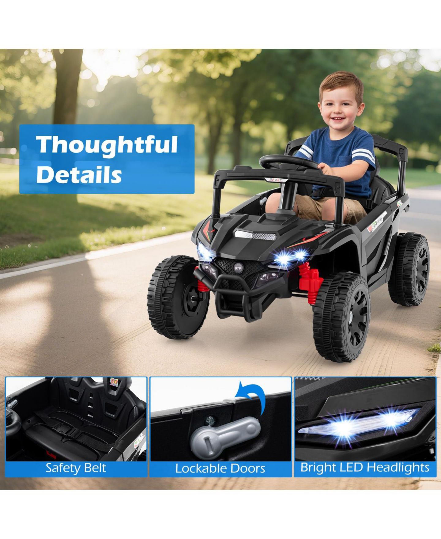Детская игрушка Mecale 12V UTV Remote-Control Ride-On Car, от 3 лет, цвет: Чёрный — фото 8