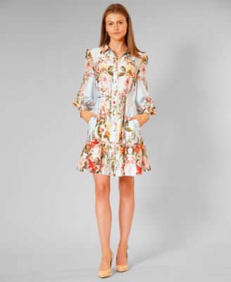 julia jordan - Women's Printed Button-Front Long-Sleeve Dress