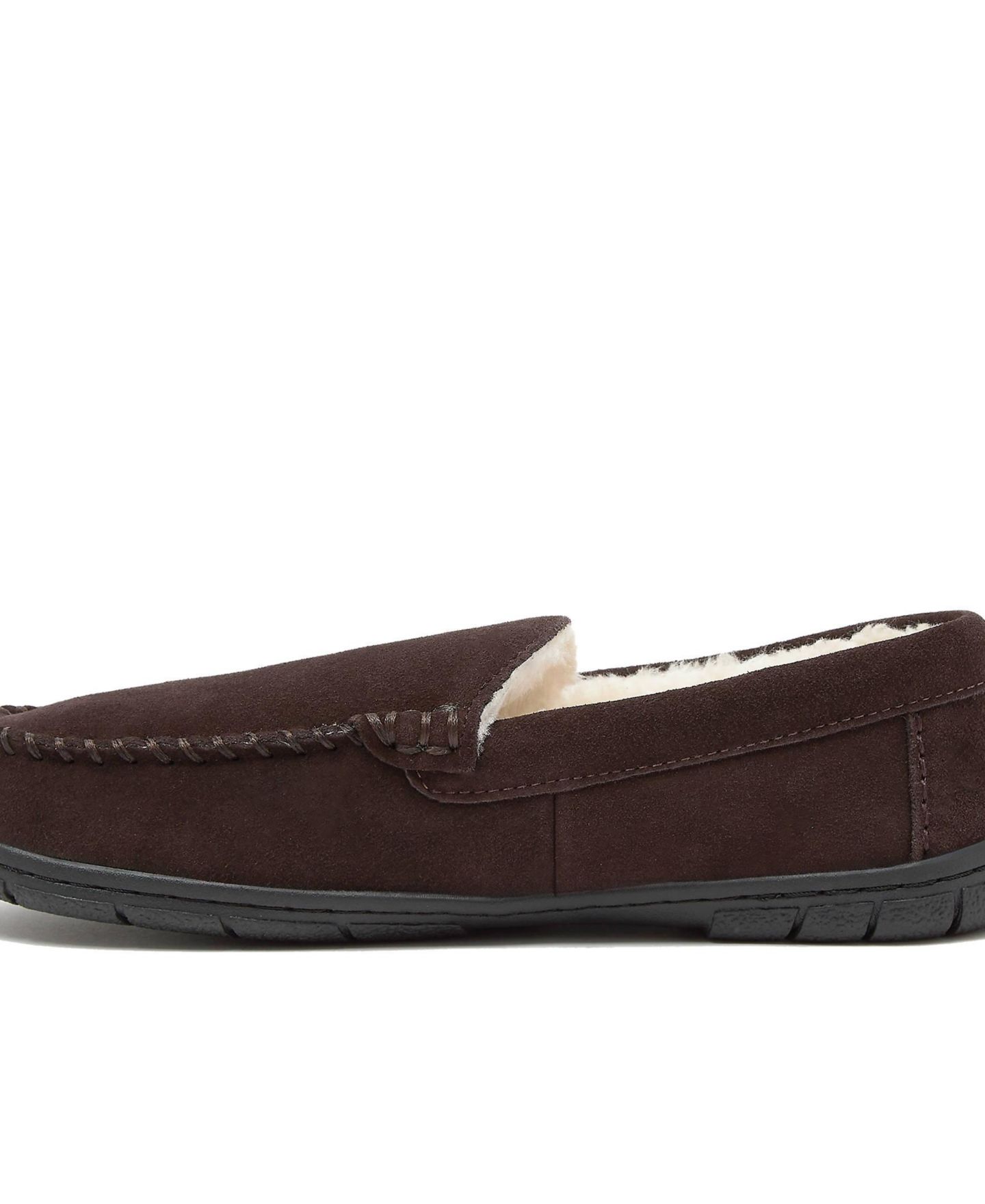 Мужские тапочки Lands' End Wide Width Fuzzy Lined Suede Moccasin Slippers, цвет: Красное дерево замшевый — фото 3