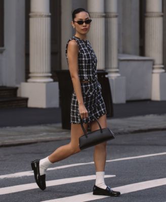 Women's Windowpane Tweed Sleeveless Crop Top