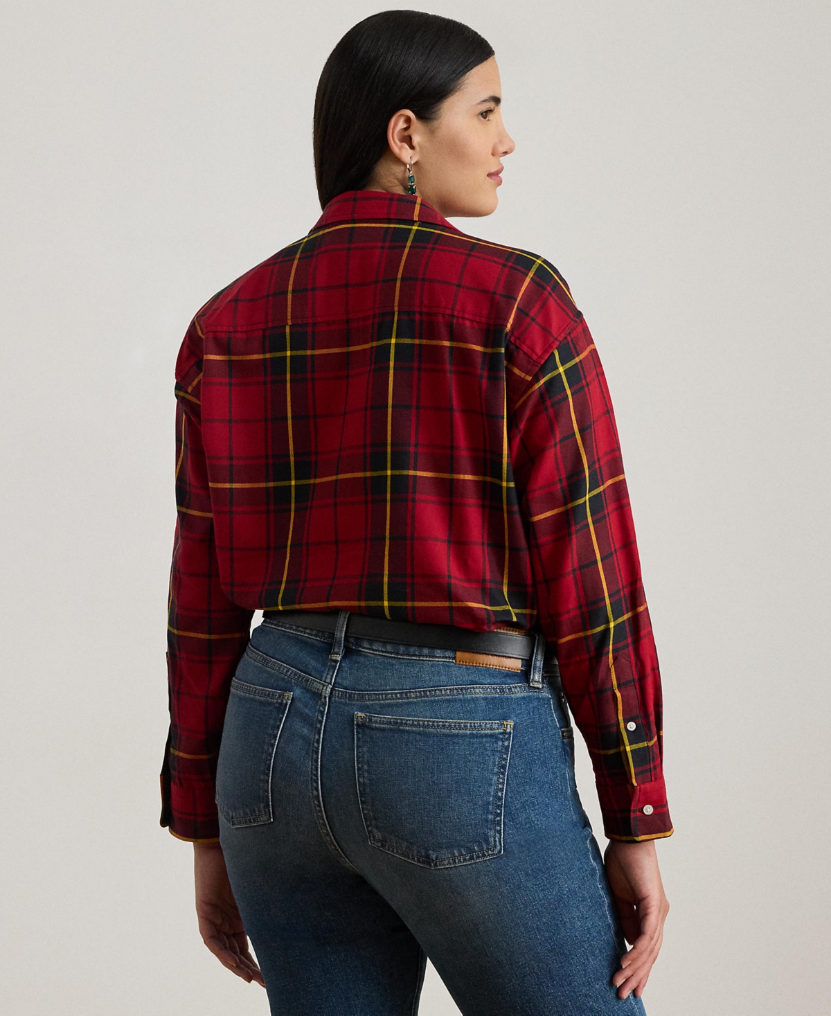 Lauren Ralph Plus Relaxed Fit Checked Plaid Cotton Shirt