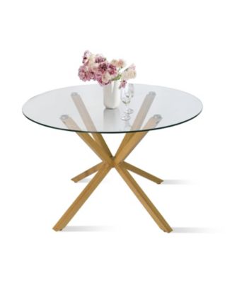 5-Piece Modern Round Glass Mid-Century Table & Upholstered Chairs Dining Set