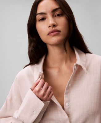 Women's Plaid Collar Neck Long Sleeve Sleep Shirt-QS7533