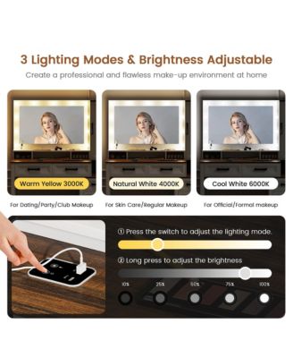 Makeup Vanity with Square Mirror, Tricolor Light & Charger