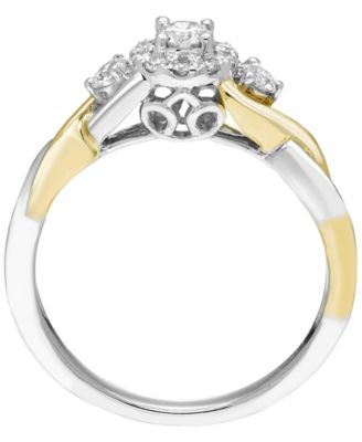 Diamond 3-Stone Ring (3/8 ct. t.w.) in 14k Two Tone Gold