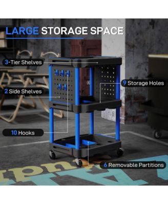 3-Tier Rolling Tool Cart with Wheels, Plastic Utility Cart