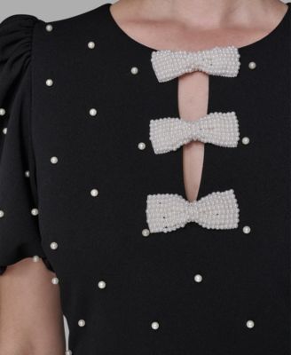 Women's Scuba Crepe Sheath Dress with Bow Details