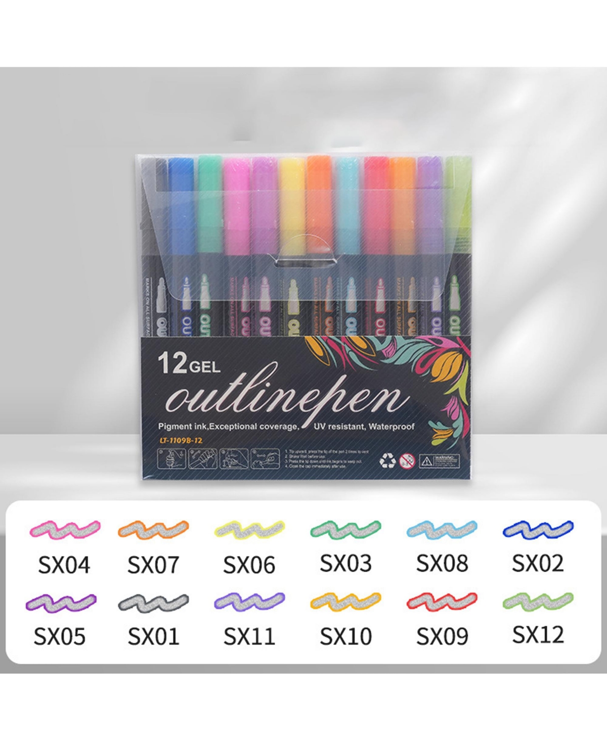 Htutwoo 12 Colors Coloring Lightstick Graffiti Highlighter Pens, Shimmer Markers Outline Double Line, Perfect for Art and Craft Supplies