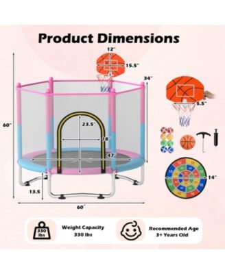 60 Inch Kids Trampoline Toddler Recreational Trampoline With Basketball Hoop