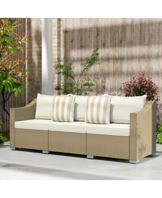 3 Seater Patio Sofa, Wicker Couch with Cushions, Pillows,