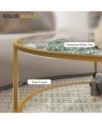 Round Side Table with Storage, 2-Tier End Table Tempe Glass Top