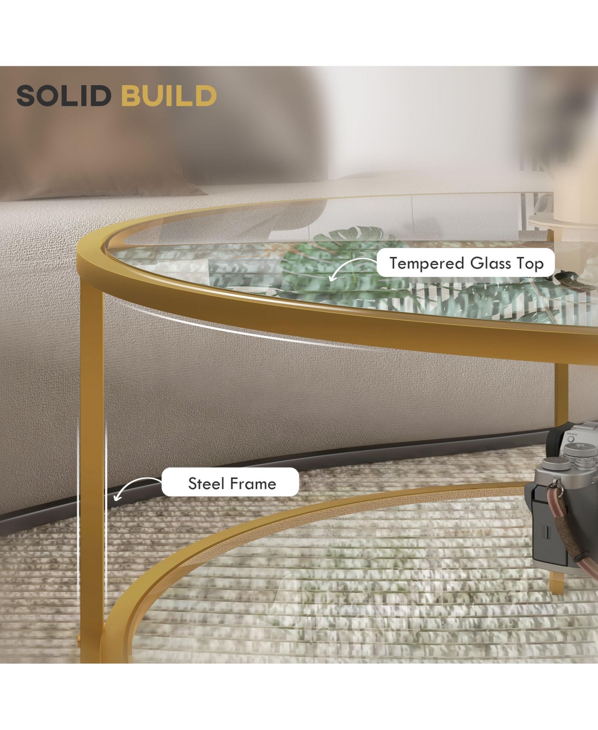 Homcom Round Side Table with Storage, 2-Tier End Tempe Glass Top