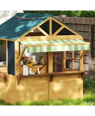 Outdoor Playhouse, Foldable Wooden Kids Cottage,