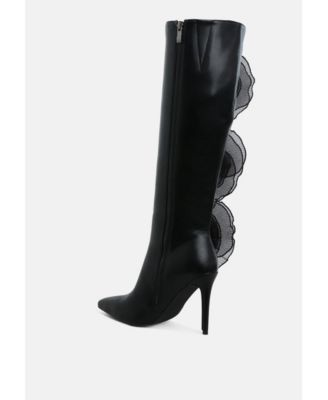 Womens Chinkara Sheer Big Rose Detail Long Boots