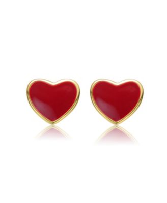 Toddler/Kids 14k Gold Plated Colored Enamel Tiny Flat Heart Stud Earrings